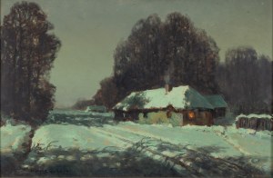 Wiktor Korecki (1890 Kamieniec Podolski - 1980 Milanówek near Warsaw), Winter landscape with a house