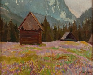 Franciszek Wójcik (1903 Wojciechowo - 1984 Zakopane), Pejzaż z krokusami w Dolinie Kościeliskiej, 1936
