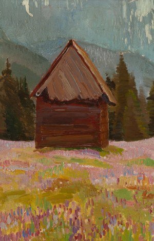 Franciszek Wójcik (1903 Wojciechowo - 1984 Zakopane), Pejzaż z krokusami w Dolinie Kościeliskiej, 1936