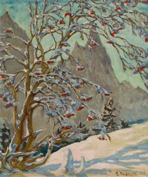 Józef Mularczyk (1916 Vítkovice - 2009 Bochnia), Rowan tree with an okist against the background of the Monk over the Morskie Oko River, 1976