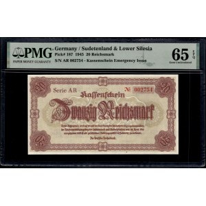 Germany. Sudetenland & Lower Silesia 20 Reichsmark 1945