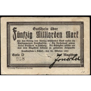 Poland. Ząbkowice Śląskie 50 Billion Marek 1923 Prefix D