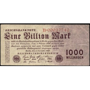 Germany. 1 Trillion Marks Billion 1923