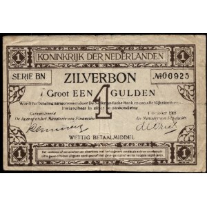 Netherlands. 1 Gulden 1918 Prefix BN Low S/N 925