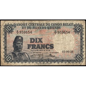 Belgian Congo. 10 Francs 1958 Prefix AY