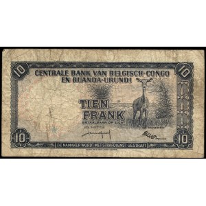 Belgian Congo. 10 Francs 1958 Prefix AY