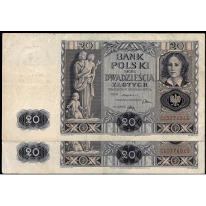 Poland. 1936 20 Zlotych Prefix CU Consecutive Pair
