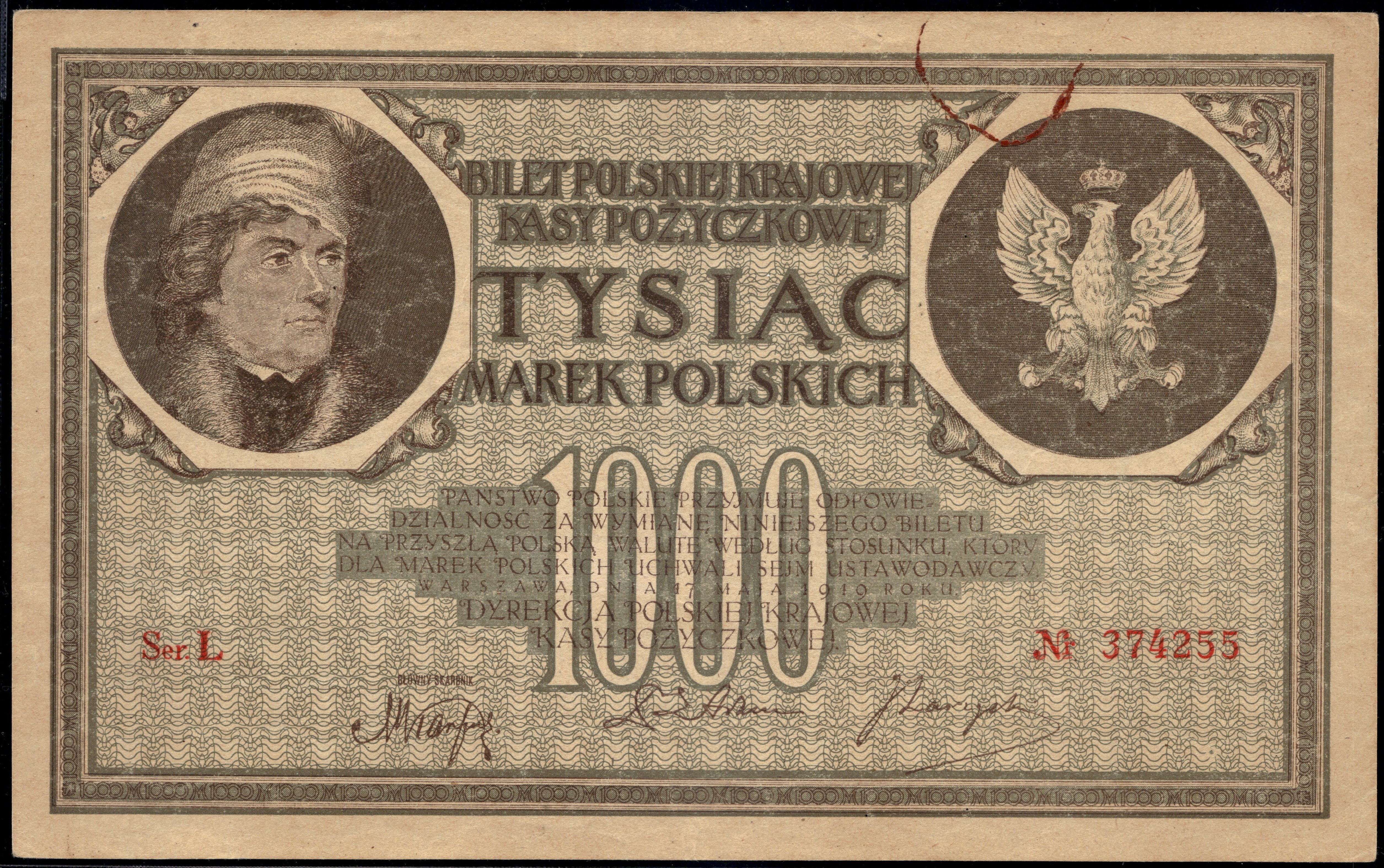 Polska. 1919 1000 Marek Prefiks L - Aukcja internetowa / Licytacja