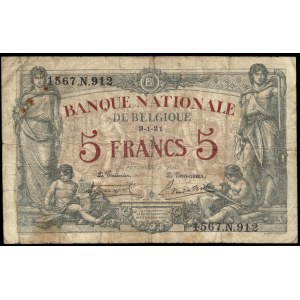 Belgium. 5 Francs 1921
