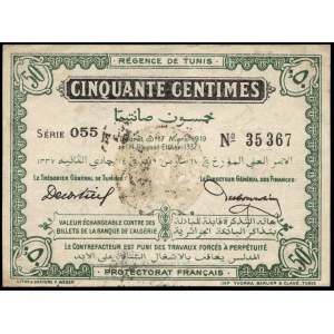 Tunisko. 50 Centimes 1919