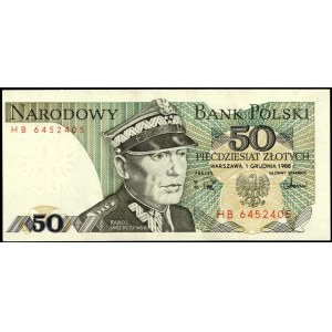 Poland. 1988 50 Zlotych Prefix HB Przesuniety Druk