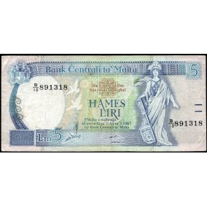 Malta. 5 Liri 1989