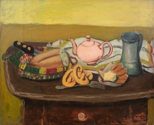 Henryk Hayden (1883 Warszawa - 1970 Paryż), Martwa natura z chlebem i imbrykiem, 1947 r.