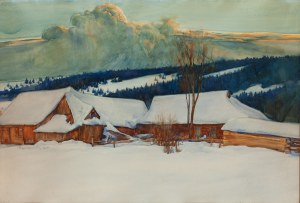 Aleksander Augustynowicz (1865 Iskrzynia, pow. Krosno - 1944 Warszawa), Pejzaż zimowy z Olczy, 1916