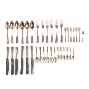 First National Plated, Silver and Metalware Factory M. Jarra, Cracow, Zakopane-style cutlery set, early 20th century.