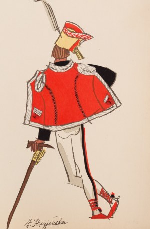 Zofia Stryjeńska (1891 Kraków - 1976 Genewa), Zbójnicy z Tatr, plansza XXII z teki 'Polish Peasants' Costumes', 1939