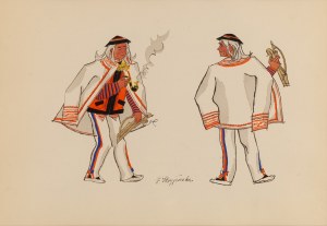 Zofia Stryjeńska (1891 Kraków - 1976 Genewa), Stary muzyk z Zakopanego, plansza XXIV z teki 'Polish Peasants' Costumes', 1939