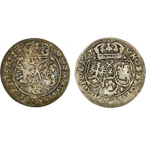 Jan II Kazimierz, zestaw: szóstak 1666 AT i 1667 TLB SUE (?) Bydgoszcz