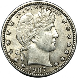 USA, 1/4 dollar 1907, Barber type