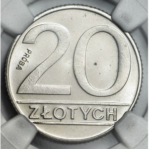 PRÓBA MIEDZIONIKIEL, 20 gold 1989, inscription PRÓBA reversed, mintage a few pieces.
