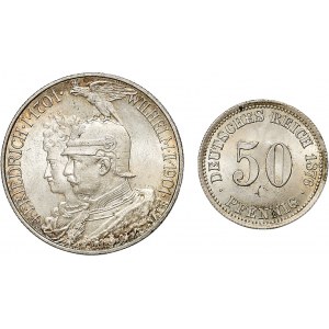 Niemcy, zestaw: 2 marki 1901 i 50 fenigów 1876