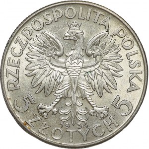 5 gold 1934, Head of a woman