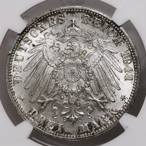 Germany, Bavaria, Regent Luitpold, 3 marks 1911 D