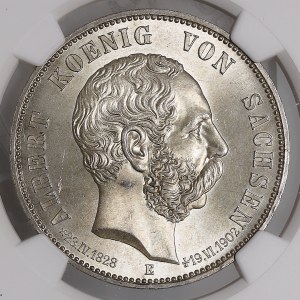 Německo, Sasko, Albert, 5 marek 1902 E, posmrtně vydáno