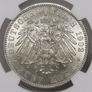 Německo, Sasko, Albert, 5 marek 1902 E, posmrtně vydáno