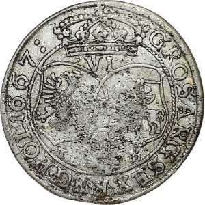 John II Casimir, sixpence 1667, Bydgoszcz, flower between shields