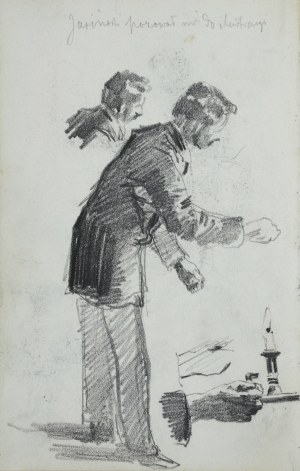 Stanisław Kaczor Batowski (1866-1945), Mężczyzna z kagankiem ze świecą obok jego głowa niżej ręka trzymająca kaganek