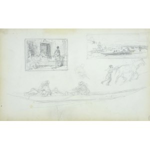 Stanisław Chlebowski (1835-1884), Szkice obrazów w miniaturze - scena rodzajowa i pejzaż z łodzią na rzece oraz łodzi z postaciami