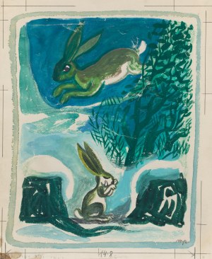 Mieczysław Piotrowski (1910 Lwów - 1977 Warszawa), Zające, projekt ilustracji