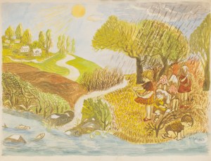 Mieczysław Piotrowski (1910 Lwów - 1977 Warszawa), Nad rzeczką, ilustracja
