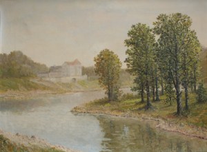 Mirosław Hochlinger, Pejzaż z zabudowaniami nad wodą