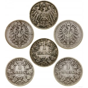 Cesarstwo Niemieckie, zestaw 3 x 1 marka, 1875 F (Stuttgart), 1876 D (Monachium),