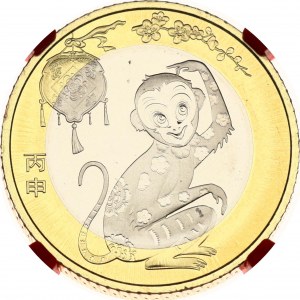 China 10 Yuan 2016 Year of the Monkey First day of issue NGC MS 69 PL TOP POP