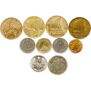 Estonia 1 Mark - 1 Kroon 1922-1934 & Russia 20 Kopecks 1907 & 15 Kopecks 1913 Lot of 10 Coins