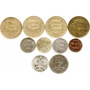 Estonia 1 Mark - 1 Kroon 1922-1934 & Russia 20 Kopecks 1907 & 15 Kopecks 1913 Lot of 10 Coins