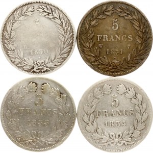Francúzsko 5 frankov 1830-1834 Sada 4 mincí
