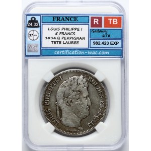 Francúzsko 5 frankov 1834 Q PCCB TB (R)