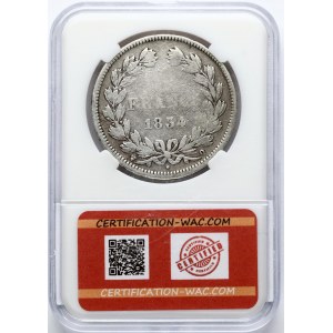 Francúzsko 5 frankov 1834 Q PCCB TB (R)