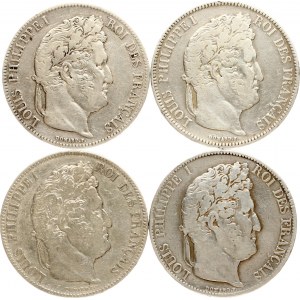 France 5 Francs 1840-1844 Lot of 4 coins