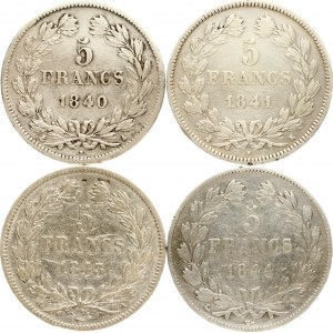 France 5 Francs 1840-1844 Lot of 4 coins