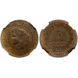 France 5 Centimes 1888 A NGC MS 64 BN TOP POP