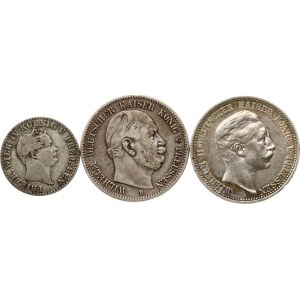 Germany Prussia 2½ Silbergroschen - 2 Mark 1850-1905 Lot of 3 coins