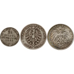 Germany Prussia 2½ Silbergroschen - 2 Mark 1850-1905 Lot of 3 coins