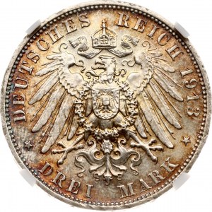 Germany Saxony 3 Mark 1913 E Battle of Leipzig NGC MS 64