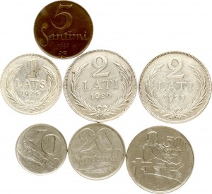 Latvia 5 Santimi - 2 Lati 1922-1926 Set Lot of 7 coins