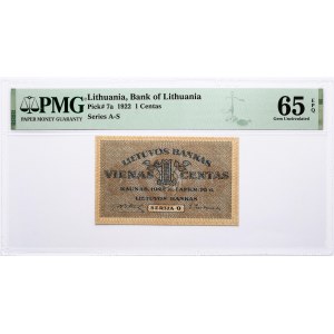 Lithuania 1 Centas 1922 PMG 65 Gem Uncirculated EPQ